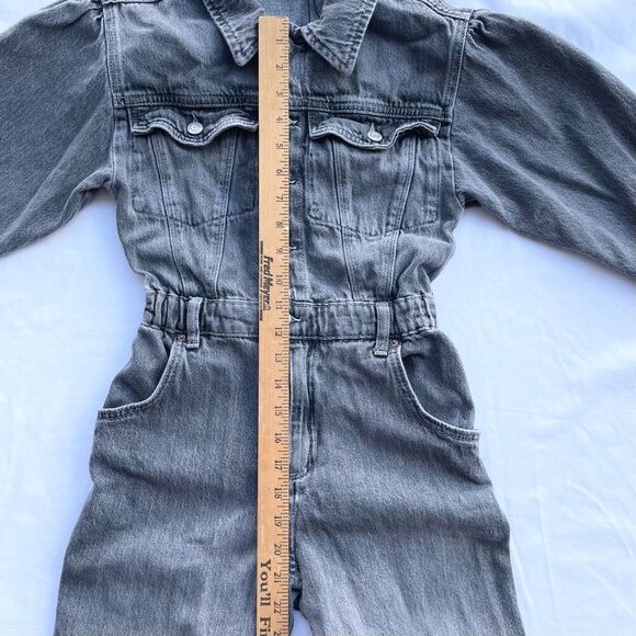 ZARA Jumpsuit Youth 11-12 Grey Denim Long Sleeve Retro‎ Button Up - Picture 9 of 12
